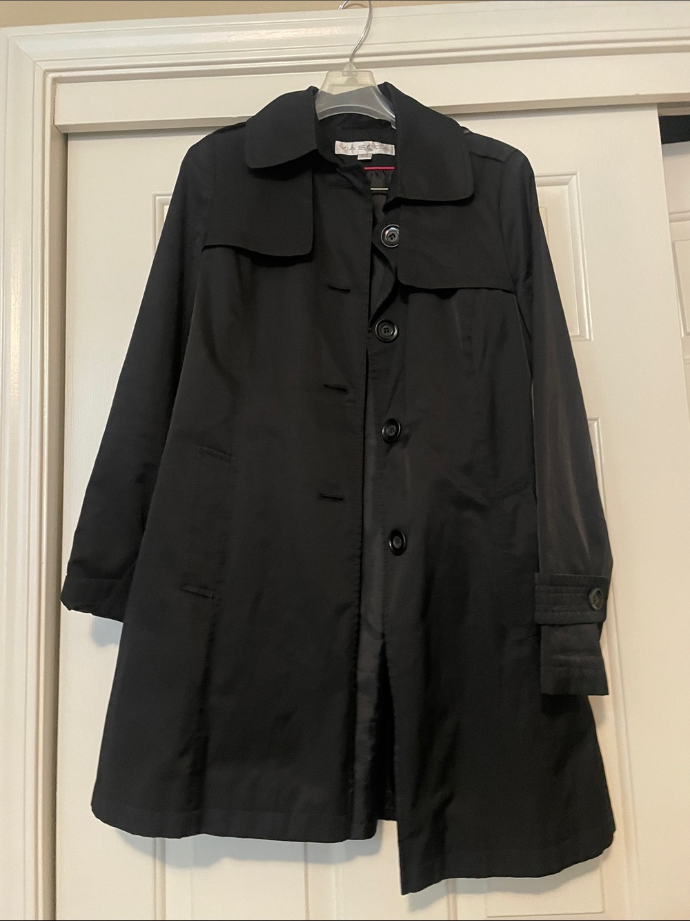 Via Spiga Black A-Line Button-Front Trench